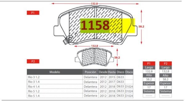 PASTILLAS DE FRENO ACCENT RB-I20-I30-EQUUS/RIO3-4-5/GS - Imagen 2